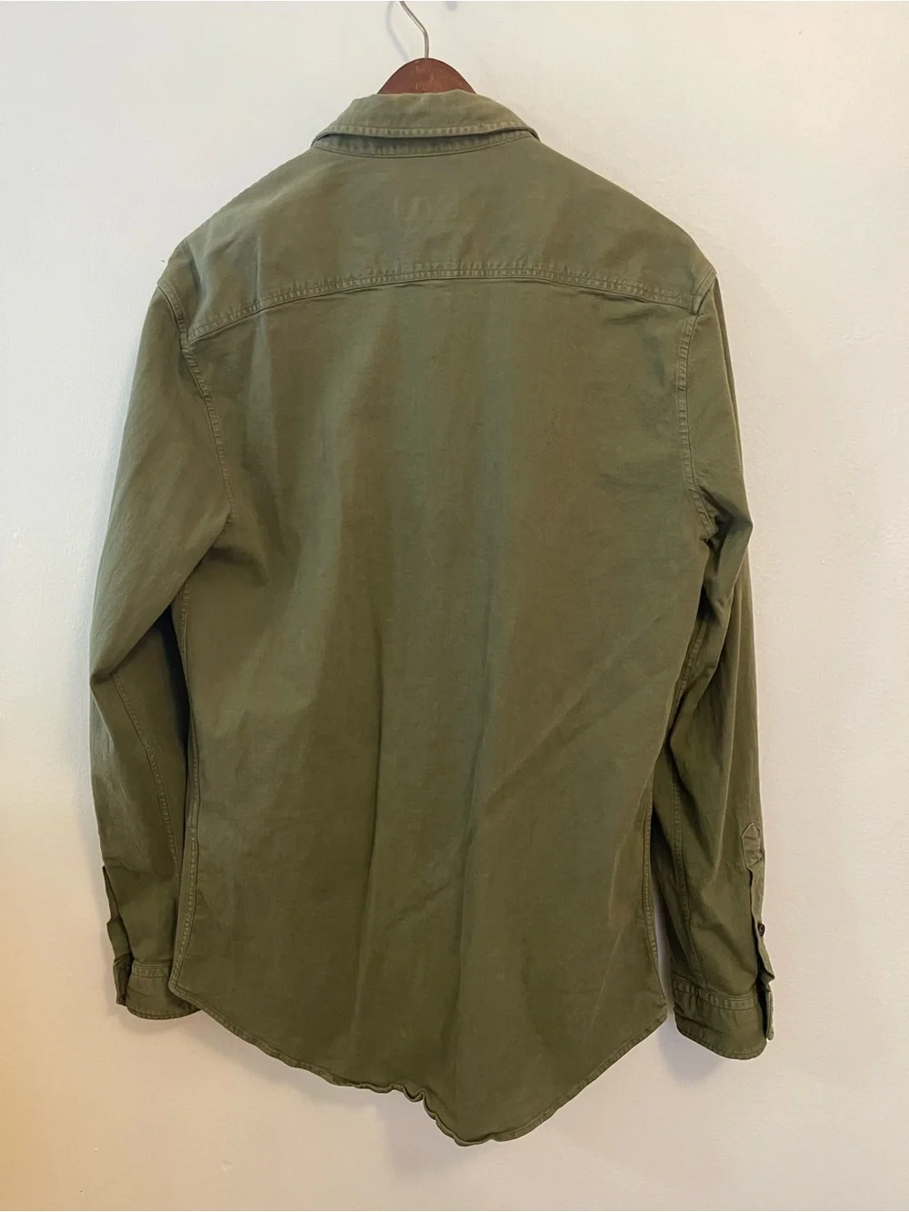 Zara Man Shirt Button Up Large Slim Fit Olive Green Utility Gorpcore Pockets